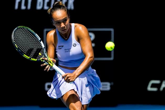 MELBOURNE, VIC - JANUARY 14: Leylah Fernandez of Canada in action during Round 1 of the 2024 Australian Open on January 14 2024, at Melbourne Park in Melbourne, Australia. (Photo by Jason Heidrich Icon Sportswire) TENNIS: JAN 14 Australian Open EDITORIAL USE ONLY Icon240114018