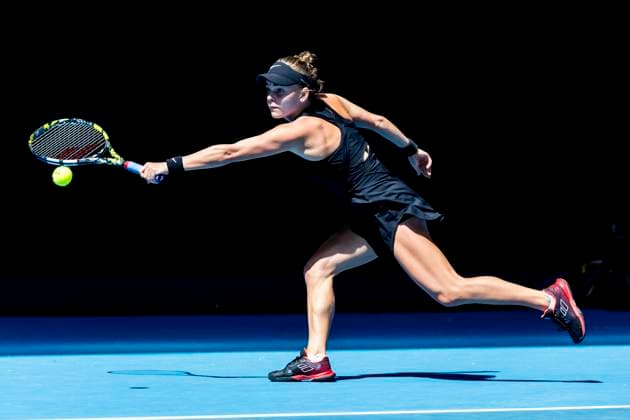 MELBOURNE, VIC - JANUARY 14: Sara Bejlek of the Czech Republic in action during Round 1 of the 2024 Australian Open on January 14 2024, at Melbourne Park in Melbourne, Australia. (Photo by Jason Heidrich Icon Sportswire) TENNIS: JAN 14 Australian Open EDITORIAL USE ONLY Icon240114033
