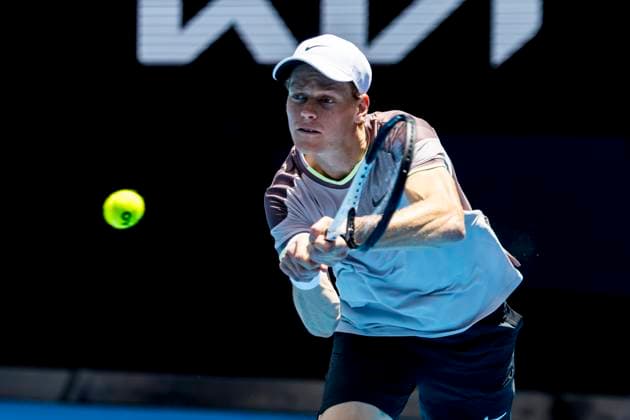 MELBOURNE, VIC - JANUARY 14: Jannik Sinner of Italy in action during Round 1 of the 2024 Australian Open on January 14 2024, at Melbourne Park in Melbourne, Australia. (Photo by Jason Heidrich Icon Sportswire) TENNIS: JAN 14 Australian Open EDITORIAL USE ONLY Icon240114076