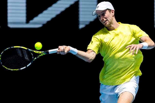 MELBOURNE, VIC - JANUARY 14: Botic Van de Zandschulp of the Netherlands in action during Round 1 of the 2024 Australian Open on January 14 2024, at Melbourne Park in Melbourne, Australia. (Photo by Jason Heidrich Icon Sportswire) TENNIS: JAN 14 Australian Open EDITORIAL USE ONLY Icon240114094