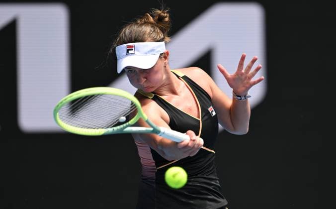 TENNIS AUSTRALIAN OPEN, Barbora Krejcikova of Czech Republic returns to Mai Hontama of Japan during their first round match on Day 1 of the 2024 Australian Open at Melbourne Park in Melbourne, Sunday, January 14, 2024. ( NO ARCHIVING, EDITORIAL USE ONLY, NO USE IN BOOKS WITHOUT CONSENT MELBOURNE VICTORIA AUSTRALIA  Copyright: xLUKASxCOCHx 20240114001888754143