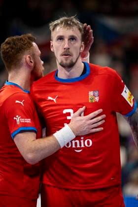 13.01.2024 - Handball - Herren - EHF - EM 2024 - Tschechien - Portugal Dominik Solak (Tschechien) Muenchen Olympiahalle Bayern Deutschland KlausTrotter-20240113-2459