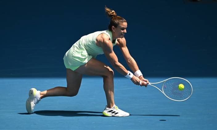TENNIS AUSTRALIAN OPEN, Maria Sakkari of Greece returns during her first round match against Nao Hibino of Japan on Day 1 of the 2024 Australian Open at Melbourne Park in Melbourne, Sunday, January 14, 2024. ( NO ARCHIVING, EDITORIAL USE ONLY, NO USE IN BOOKS WITHOUT CONSENT MELBOURNE VICTORIA AUSTRALIA  Copyright: xLUKASxCOCHx 20240114001888764864