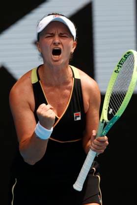 January 14, 2024, Melbourne, Victoria, Australia: Barbora Krejcikova (CZE) celebrates after winning their round one singles match against Mai Hontana (JPN) on day one of the 2024 Australian Open at Melbourne Park on January 14, 2024 in Melbourne, Australia. Melbourne Australia - ZUMAl131 20240114_zsp_l131_031 Copyright: xCiroxDexLucax