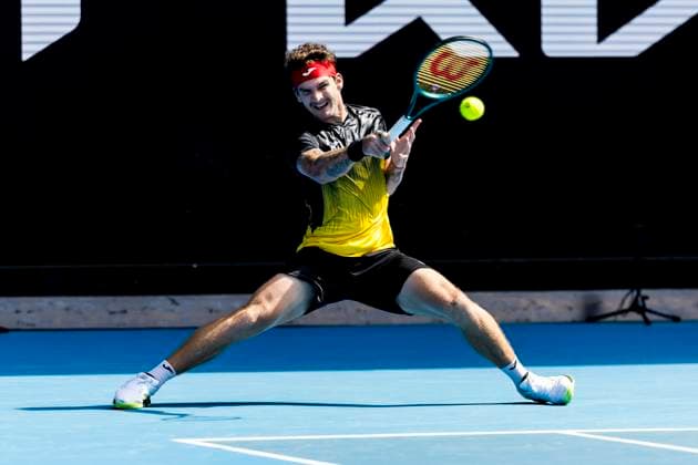 MELBOURNE, VIC - JANUARY 14: Thiago Seyboth Wild of Brazil in action during Round 1 of the 2024 Australian Open on January 14 2024, at Melbourne Park in Melbourne, Australia. (Photo by Jason Heidrich Icon Sportswire) TENNIS: JAN 14 Australian Open EDITORIAL USE ONLY Icon240114188