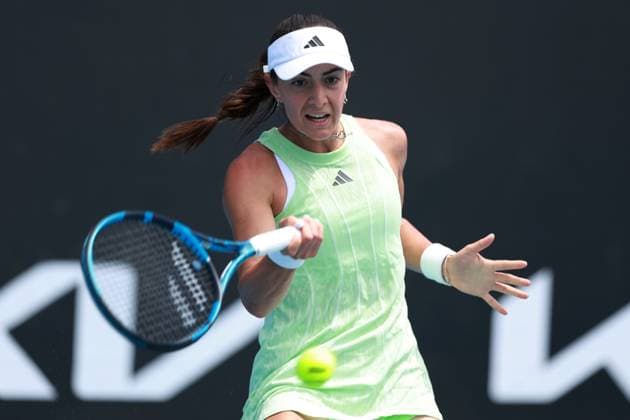 (240114) -- MELBOURNE, Jan. 14, 2024 -- Elina Avanesyan hits a return during the women s singles first round match between Bai Zhuoxuan of China and Elina Avanesyan of Russia at the Australian Open tennis tournament in Melbourne, Australia, on Jan. 14, 2024. (Photo by Xinhua) (SP)AUSTRALIA-MELBOURNE-TENNIS-AUSTRALIAN OPEN-WOMEN S SINGLES ChuxChen 