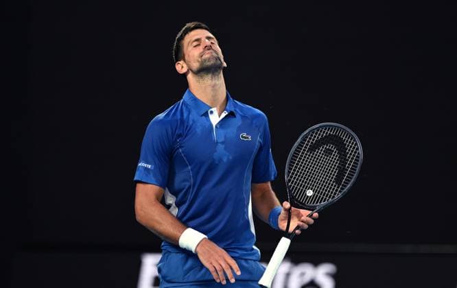 TENNIS AUSTRALIAN OPEN, Novak Djokovic of Serbia reacts during his first round match against Dino Prizmic of Croatia on Day 1 of the 2024 Australian Open at Melbourne Park in Melbourne, Sunday, January 14, 2024. ( NO ARCHIVING, EDITORIAL USE ONLY, NO USE IN BOOKS WITHOUT CONSENT MELBOURNE VICTORIA AUSTRALIA  Copyright: xLUKASxCOCHx 20240114001888823387