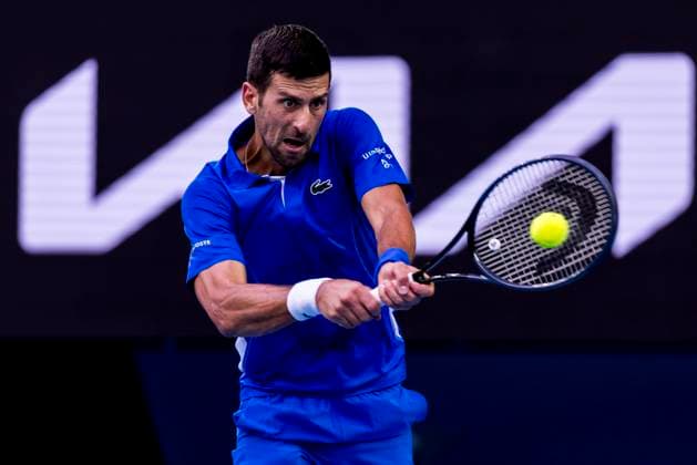 MELBOURNE, VIC - JANUARY 14: Novak Djokovic of Serbia in action during Round 1 of the 2024 Australian Open on January 14 2024, at Melbourne Park in Melbourne, Australia. (Photo by Jason Heidrich Icon Sportswire) TENNIS: JAN 14 Australian Open EDITORIAL USE ONLY Icon240114245