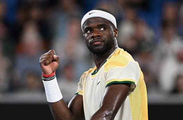 TENNIS AUSTRALIAN OPEN, Frances Tiafoe of the USA reacts during his first round match against Borna Coric of Croatia on Day 1 of the 2024 Australian Open at Melbourne Park in Melbourne, Sunday, January 14, 2024. ( NO ARCHIVING, EDITORIAL USE ONLY, NO USE IN BOOKS WITHOUT CONSENT MELBOURNE VICTORIA AUSTRALIA  Copyright: xLUKASxCOCHx 20240114001888857283