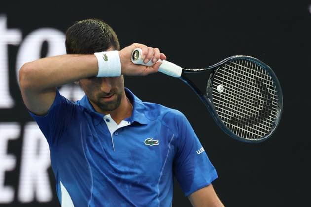 January 14, 2024, Melbourne, Victoria, Australia: Novak Djokovic (SRB) In action during their round one singles match against Dino Primiz (CRO) on day one of the 2024 Australian Open at Melbourne Park on January 14, 2024 in Melbourne, Australia. Melbourne Australia - ZUMAl131 20240114_zsp_l131_098 Copyright: xCiroxDexLucax