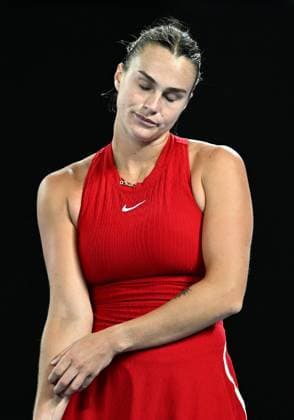 TENNIS AUSTRALIAN OPEN, Aryna Sabalenka of Belarus reacts during her first round match aganst Germany s Ella Seidel on Day 1 of the 2024 Australian Open at Melbourne Park in Melbourne, Sunday, January 14, 2024. ( NO ARCHIVING, EDITORIAL USE ONLY, NO USE IN BOOKS WITHOUT CONSENT MELBOURNE VICTORIA AUSTRALIA  Copyright: xLUKASxCOCHx 20240115001888892814