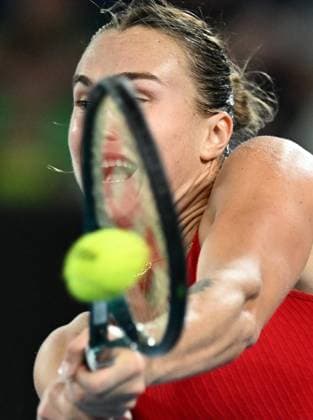 TENNIS AUSTRALIAN OPEN, Aryna Sabalenka of Belarus returns during her first round match aganst Germany s Ella Seidel on Day 1 of the 2024 Australian Open at Melbourne Park in Melbourne, Sunday, January 14, 2024. ( NO ARCHIVING, EDITORIAL USE ONLY, NO USE IN BOOKS WITHOUT CONSENT MELBOURNE VICTORIA AUSTRALIA  Copyright: xLUKASxCOCHx 20240115001888893333