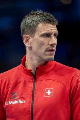 14.01.2024 - Handball - Herren - EHF - EM 2024 - Schweiz - Frankreich Andy Schmid (Schweiz) Berlin Mercedes-Benz Arena Berlin Berlin Deutschland KlausTrotter-20240114-0089