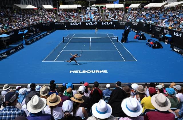 TENNIS AUSTRALIAN OPEN, General view of 1573 Arena as Taylah Preston of Australia returns to Elina Svitolina of Ukraine during their first round match on Day 2 of the 2024 Australian Open at Melbourne Park in Melbourne, Monday, January 15, 2024. ( NO ARCHIVING, EDITORIAL USE ONLY, NO USE IN BOOKS WITHOUT CONSENT MELBOURNE VICTORIA AUSTRALIA  Copyright: xJAMESxROSSx 20240115001889141520