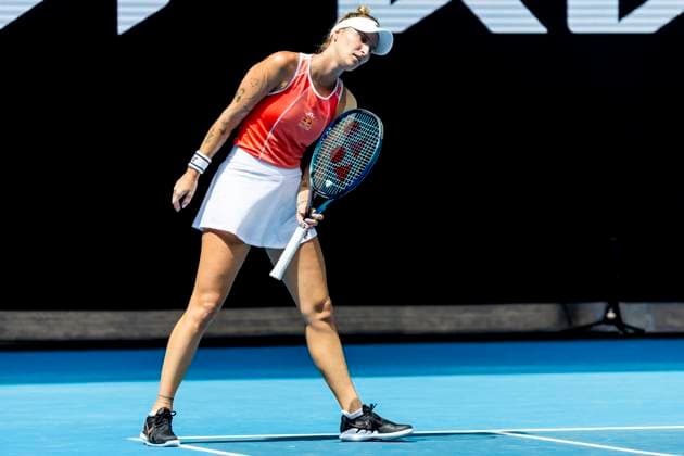 MELBOURNE, VIC - JANUARY 15: Marketa Vondrousova of the Czech Republic in action during Round 1 of the 2024 Australian Open on January 15 2024, at Melbourne Park in Melbourne, Australia. (Photo by Jason Heidrich Icon Sportswire) TENNIS: JAN 15 Australian Open EDITORIAL USE ONLY Icon240115033
