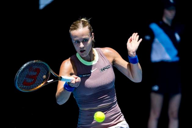 MELBOURNE, VIC - JANUARY 15: Anne Karolina Schmiedlova of Slovakia in action during Round 1 of the 2024 Australian Open on January 15 2024, at Melbourne Park in Melbourne, Australia. (Photo by Jason Heidrich Icon Sportswire) TENNIS: JAN 15 Australian Open EDITORIAL USE ONLY Icon240115049
