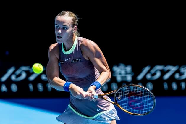 MELBOURNE, VIC - JANUARY 15: Anne Karolina Schmiedlova of Slovakia in action during Round 1 of the 2024 Australian Open on January 15 2024, at Melbourne Park in Melbourne, Australia. (Photo by Jason Heidrich Icon Sportswire) TENNIS: JAN 15 Australian Open EDITORIAL USE ONLY Icon240115052