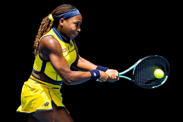 MELBOURNE, VIC - JANUARY 15: Coco Gauff of the United States of America in action during Round 1 of the 2024 Australian Open on January 15 2024, at Melbourne Park in Melbourne, Australia. (Photo by Jason Heidrich Icon Sportswire) TENNIS: JAN 15 Australian Open EDITORIAL USE ONLY Icon240115068
