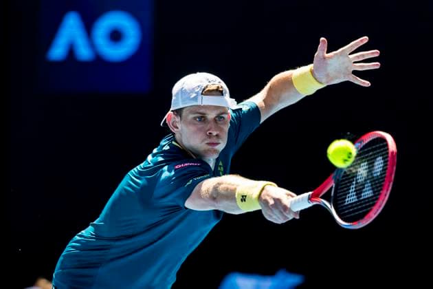 MELBOURNE, VIC - JANUARY 15: Zizou Bergs of Belgium in action during Round 1 of the 2024 Australian Open on January 15 2024, at Melbourne Park in Melbourne, Australia. (Photo by Jason Heidrich Icon Sportswire) TENNIS: JAN 15 Australian Open EDITORIAL USE ONLY Icon240115133