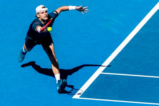 MELBOURNE, VIC - JANUARY 15: Zizou Bergs of Belgium in action during Round 1 of the 2024 Australian Open on January 15 2024, at Melbourne Park in Melbourne, Australia. (Photo by Jason Heidrich Icon Sportswire) TENNIS: JAN 15 Australian Open EDITORIAL USE ONLY Icon240115141