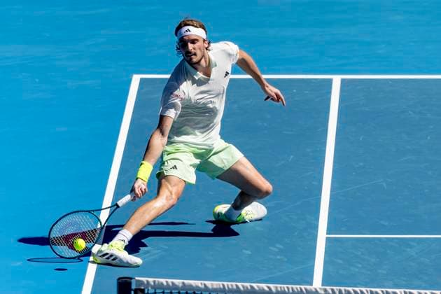 MELBOURNE, VIC - JANUARY 15: Stefanos Tsitsipas of Greece in action during Round 1 of the 2024 Australian Open on January 15 2024, at Melbourne Park in Melbourne, Australia. (Photo by Jason Heidrich Icon Sportswire) TENNIS: JAN 15 Australian Open EDITORIAL USE ONLY Icon240115167