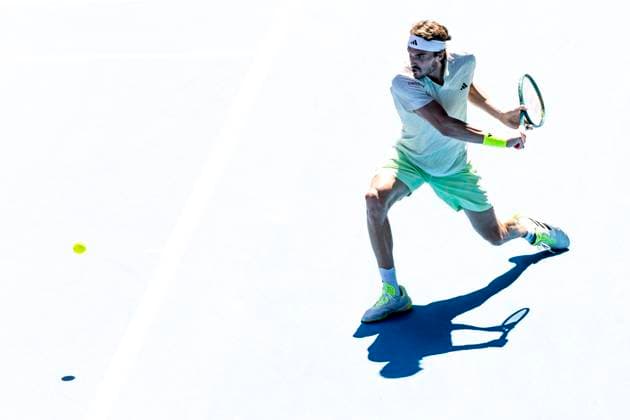 MELBOURNE, VIC - JANUARY 15: Stefanos Tsitsipas of Greece in action during Round 1 of the 2024 Australian Open on January 15 2024, at Melbourne Park in Melbourne, Australia. (Photo by Jason Heidrich Icon Sportswire) TENNIS: JAN 15 Australian Open EDITORIAL USE ONLY Icon240115174