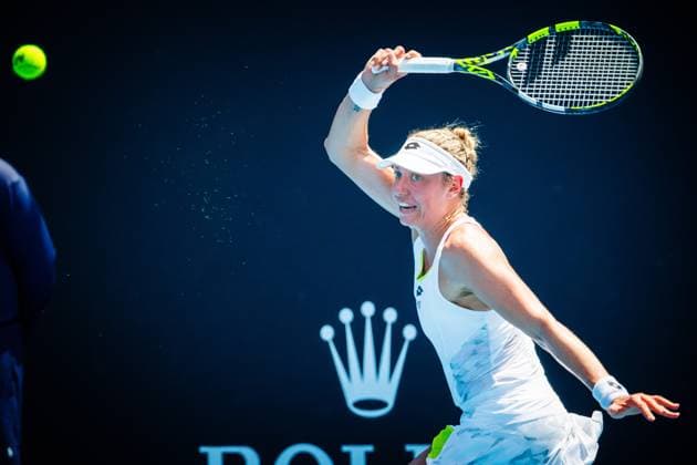 Belgian Yanina Wickmayer pictured in action during a tennis match against French Gracheva, in round 1 of the women s singles tournament at the Australian Open Grand Slam, Monday 15 January 2024 in Melbourne Park, Melbourne, Australia. The 2024 edition of the Australian Grand Slam takes place from January 14th to January 28th. PATRICKxHAMILTON  x84007850x