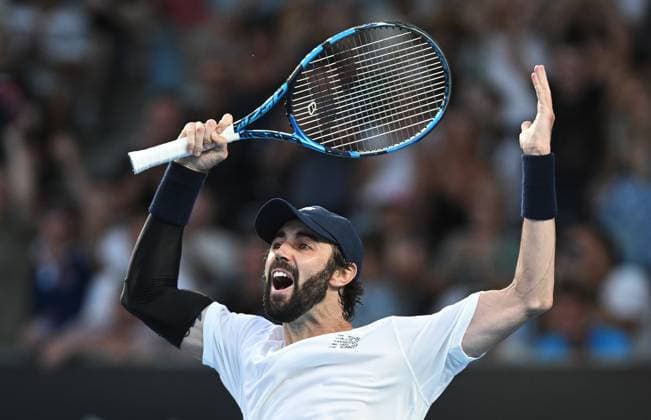 TENNIS AUSTRALIAN OPEN, Jordan Thompson of Australia celebrates winning his first round match against Aleksandar Vukic of Australia on Day 2 of the 2024 Australian Open at Melbourne Park in Melbourne, Monday, January 15, 2024. ( NO ARCHIVING, EDITORIAL USE ONLY, NO USE IN BOOKS WITHOUT CONSENT MELBOURNE VICTORIA AUSTRALIA  Copyright: xLUKASxCOCHx 20240115001889252482
