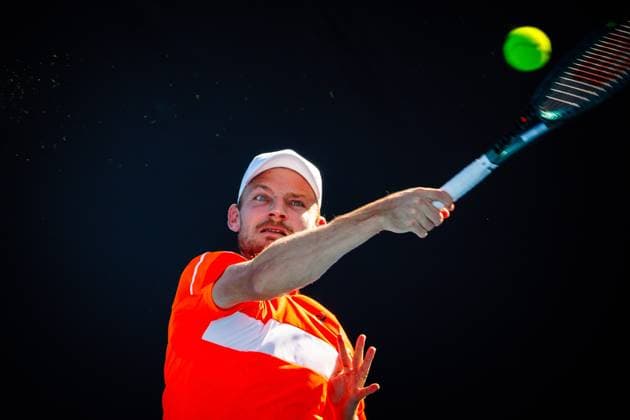 Belgian David Goffin pictured in action during a tennis match against French Humbert, in round 1 of the men s singles tournament at the Australian Open Grand Slam, Monday 15 January 2024 in Melbourne Park, Melbourne, Australia. The 2024 edition of the Australian Grand Slam takes place from January 14th to January 28th. PATRICKxHAMILTON  x84013152x