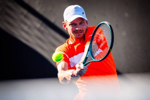 Belgian David Goffin pictured in action during a tennis match against French Humbert, in round 1 of the men s singles tournament at the Australian Open Grand Slam, Monday 15 January 2024 in Melbourne Park, Melbourne, Australia. The 2024 edition of the Australian Grand Slam takes place from January 14th to January 28th. PATRICKxHAMILTON  x84013190x