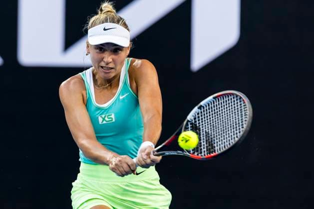 MELBOURNE, VIC - JANUARY 15: Yulia Starodubtseva of Ukraine in action during Round 1 of the 2024 Australian Open on January 15 2024, at Melbourne Park in Melbourne, Australia. (Photo by Jason Heidrich Icon Sportswire) TENNIS: JAN 15 Australian Open EDITORIAL USE ONLY Icon240115220