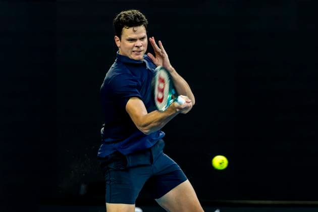MELBOURNE, VIC - JANUARY 15: Milos Raonic of Canada in action during Round 1 of the 2024 Australian Open on January 15 2024, at Melbourne Park in Melbourne, Australia. (Photo by Jason Heidrich Icon Sportswire) TENNIS: JAN 15 Australian Open EDITORIAL USE ONLY Icon240115249