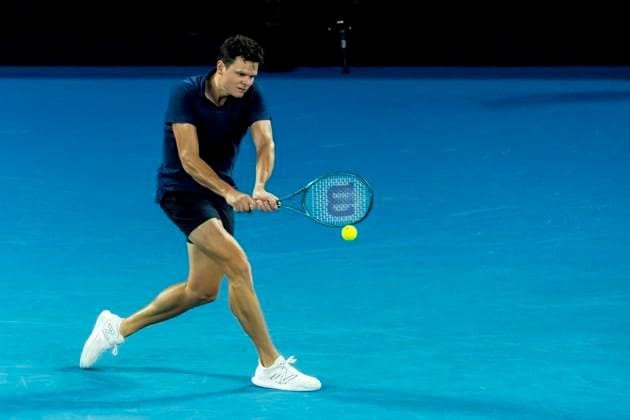 MELBOURNE, VIC - JANUARY 15: Milos Raonic of Canada in action during Round 1 of the 2024 Australian Open on January 15 2024, at Melbourne Park in Melbourne, Australia. (Photo by Jason Heidrich Icon Sportswire) TENNIS: JAN 15 Australian Open EDITORIAL USE ONLY Icon240115257