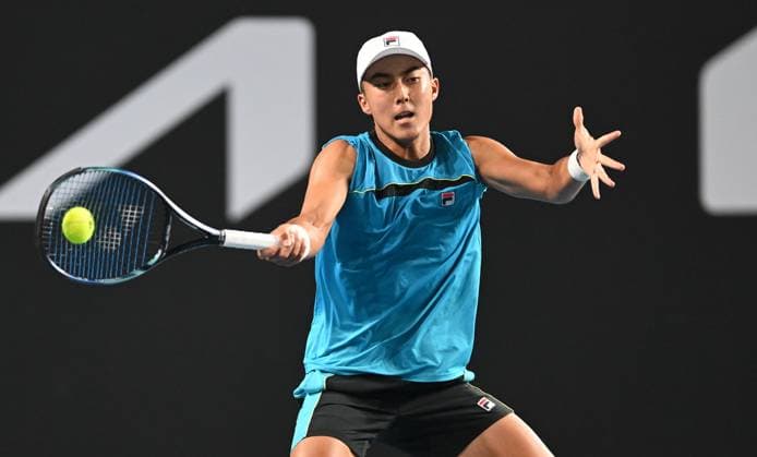 TENNIS AUSTRALIAN OPEN, Rinky Hijikata of Australia returns during his first round match against Jan-Lennard Struff of Germany on Day 2 of the 2024 Australian Open at Melbourne Park in Melbourne, Monday, January 15, 2024. ( NO ARCHIVING, EDITORIAL USE ONLY, NO USE IN BOOKS WITHOUT CONSENT MELBOURNE VICTORIA AUSTRALIA  Copyright: xLUKASxCOCHx 20240115001889292495