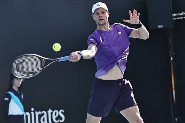 Yannick Hanfmann, GER, during first round of 2024 Australian Open in Melbourne, 15 01 2023; -