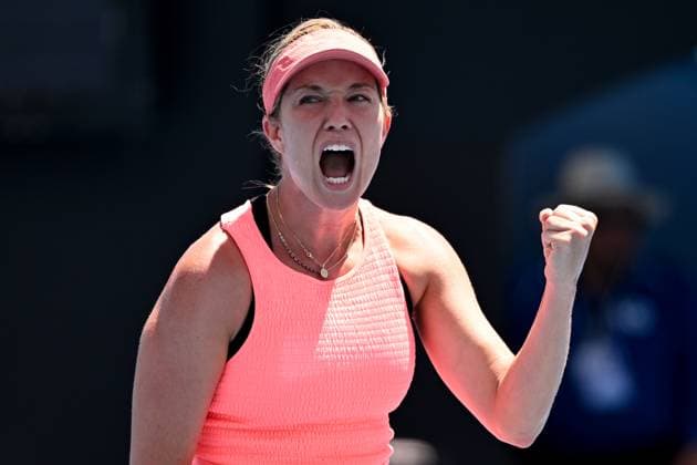 TENNIS AUSTRALIAN OPEN, Danielle Collins of the USA reacts during her match against Angelique Kerber of Germany on Day 3 of the 2024 Australian Open at Melbourne Park in Melbourne, Tuesday, January 16, 2024. ( NO ARCHIVING, EDITORIAL USE ONLY, NO USE IN BOOKS WITHOUT CONSENT MELBOURNE VICTORIA AUSTRALIA  Copyright: xJAMESxROSSx 20240116001889627220