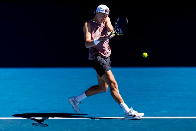MELBOURNE, VIC - JANUARY 16: Holger Rune of Denmark in action during Round 1 of the 2024 Australian Open on January 16 2024, at Melbourne Park in Melbourne, Australia. (Photo by Jason Heidrich Icon Sportswire) TENNIS: JAN 16 Australian Open EDITORIAL USE ONLY Icon240116116