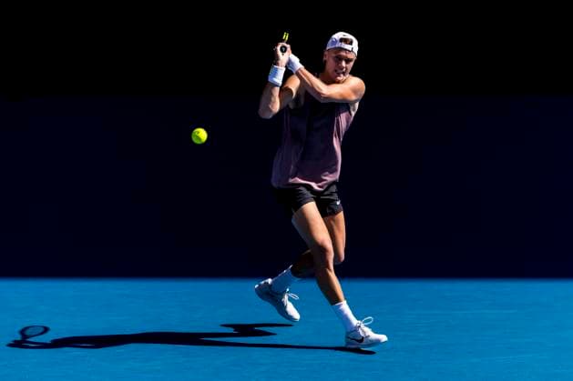 MELBOURNE, VIC - JANUARY 16: Holger Rune of Denmark in action during Round 1 of the 2024 Australian Open on January 16 2024, at Melbourne Park in Melbourne, Australia. (Photo by Jason Heidrich Icon Sportswire) TENNIS: JAN 16 Australian Open EDITORIAL USE ONLY Icon240116127