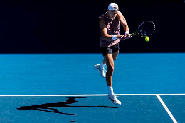 MELBOURNE, VIC - JANUARY 16: Holger Rune of Denmark in action during Round 1 of the 2024 Australian Open on January 16 2024, at Melbourne Park in Melbourne, Australia. (Photo by Jason Heidrich Icon Sportswire) TENNIS: JAN 16 Australian Open EDITORIAL USE ONLY Icon240116131