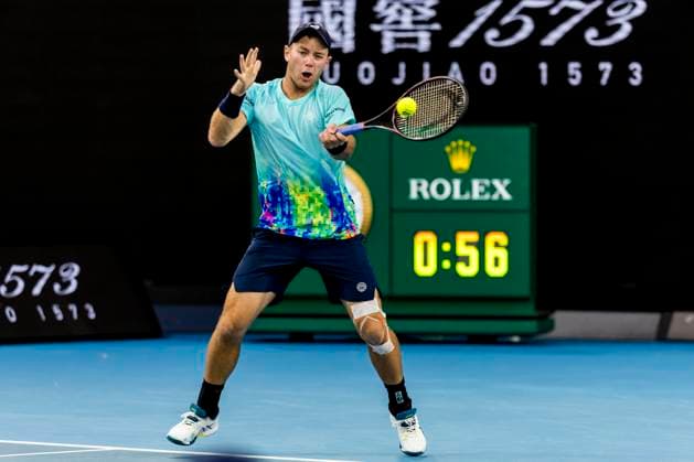 MELBOURNE, VIC - JANUARY 16: Dominik Koepfer of Germany in action during Round 1 of the 2024 Australian Open on January 16 2024, at Melbourne Park in Melbourne, Australia. (Photo by Jason Heidrich Icon Sportswire) TENNIS: JAN 16 Australian Open EDITORIAL USE ONLY Icon240116195
