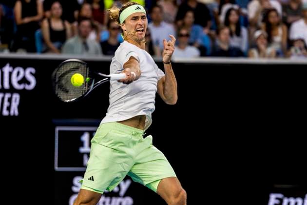 MELBOURNE, VIC - JANUARY 16: Alexander Zverev of Germany in action during Round 1 of the 2024 Australian Open on January 16 2024, at Melbourne Park in Melbourne, Australia. (Photo by Jason Heidrich Icon Sportswire) TENNIS: JAN 16 Australian Open EDITORIAL USE ONLY Icon240116220