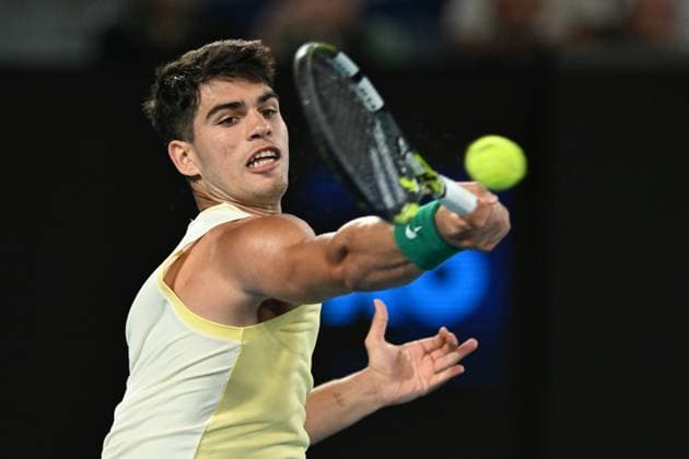 TENNIS AUSTRALIAN OPEN, Carlos Alcaraz of Spain in action during his round 1 match against Richard Gasquet of France on Day 3 of the 2024 Australian Open at Melbourne Park in Melbourne, Tuesday, January 16, 2024. ( NO ARCHIVING, EDITORIAL USE ONLY, NO USE IN BOOKS WITHOUT CONSENT MELBOURNE VICTORIA AUSTRALIA  Copyright: xLUKASxCOCHx 20240116001889716772