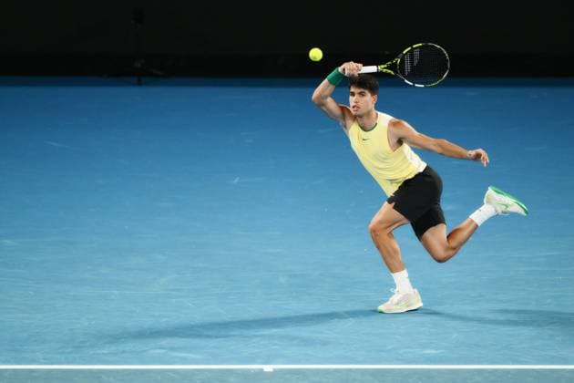 Carlos Alcaraz (ESP) during his first round match Australian Open, Day Three, Tennis, Melbourne Park, Melbourne, Australia - 16 Jan 2024  Copyright: xJamesxGourley Shutterstockx 14297584ge