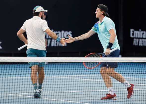 Romain Arneodo und Sam Weissborn, Herren Doppel, Australian Open 2024, Melbourne Park, Melbourne, Victoria, Australia. Copyright: xJuergenxHasenkopfx