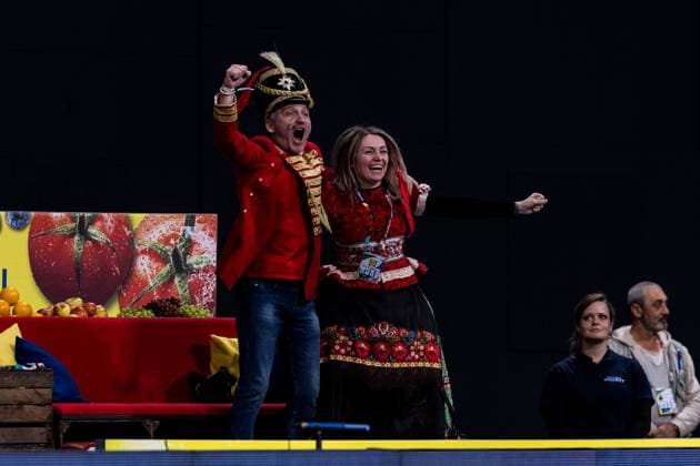 Sport Bilder des Tages MEN’S EHF EURO 2024: Island - Ungarn; 16.01.2024 Ungarische Fans auf den LIDL VIP Plätzen jubeln MEN’S EHF EURO 2024: Island - Ungarn, Olympiahalle, München am 16.01.2024 Copyright: xBEAUTIFULxSPORTS Wunderlx