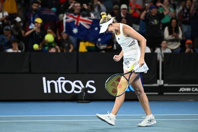 TENNIS AUSTRALIAN OPEN, Storm Hunter of Australia celebrates her round 2 win against Laura Siegemund of Germany on Day 4 of the 2024 Australian Open at Melbourne Park in Melbourne, Wednesday, January 17, 2024. ( NO ARCHIVING, EDITORIAL USE ONLY, NO USE IN BOOKS WITHOUT CONSENT MELBOURNE VICTORIA AUSTRALIA  Copyright: xJOELxCARRETTx 20240117001890072166