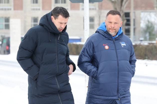 Sport Bilder des Tages DEU, DFL, 2. FBL Hertha BSC, Training, 17.01.2024, Sportforum, Berlin, DEU, DFL, 2. FBL Hertha BSC, Training, im Bild Cheftrainer Pal Dardai (Hertha BSC Berlin), Benjamin Weber (Sportdirektor, Hertha BSC Berlin) DFL - regulations prohibit any use of Photographs as image sequences and or quasi-video Foto: Juergen Engler nordphoto GmbH