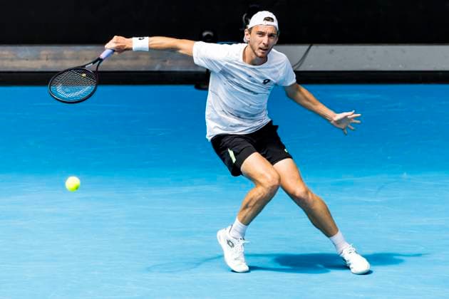 MELBOURNE, VIC - JANUARY 18: Lukas Klein of Slovakia in action during Round 2 of the 2024 Australian Open on January 18 2024, at Melbourne Park in Melbourne, Australia. (Photo by Jason Heidrich Icon Sportswire) TENNIS: JAN 18 Australian Open EDITORIAL USE ONLY Icon240118033