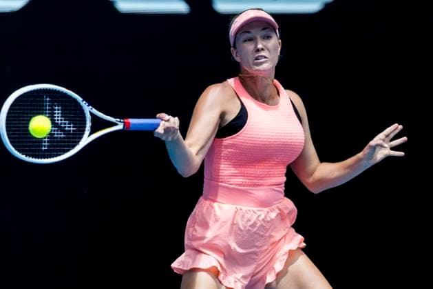 MELBOURNE, VIC - JANUARY 18: Danielle Collins of the United States of America in action during Round 2 of the 2024 Australian Open on January 18 2024, at Melbourne Park in Melbourne, Australia. (Photo by Jason Heidrich Icon Sportswire) TENNIS: JAN 18 Australian Open EDITORIAL USE ONLY Icon240118053