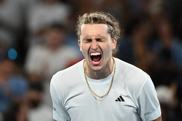 TENNIS AUSTRALIAN OPEN, Alexander Zverev of Germany celebrates match point during his 2nd round win over Lukas Klein of Slovakia on Day 5 of the 2024 Australian Open at Melbourne Park in Melbourne, Thursday, January 18, 2024. ( NO ARCHIVING, EDITORIAL USE ONLY, NO USE IN BOOKS WITHOUT CONSENT MELBOURNE VICTORIA AUSTRALIA  Copyright: xJOELxCARRETTx 20240118001890469569